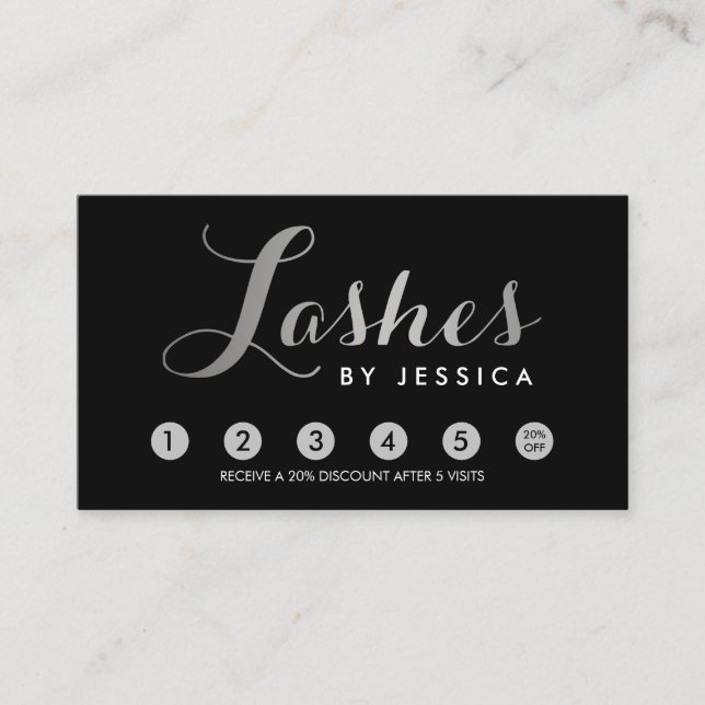 Cartão De Fidelidade Glam Lashes Script Texto Prateado/Cartão de Lealda (Frente)