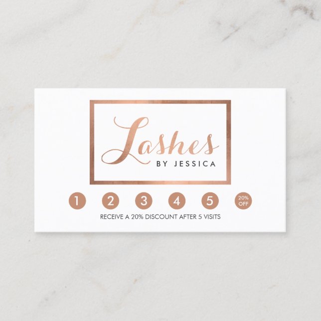 Cartão De Fidelidade Glam Lashes Script Texto Rosa Dourada Lealdade Fra (Frente)