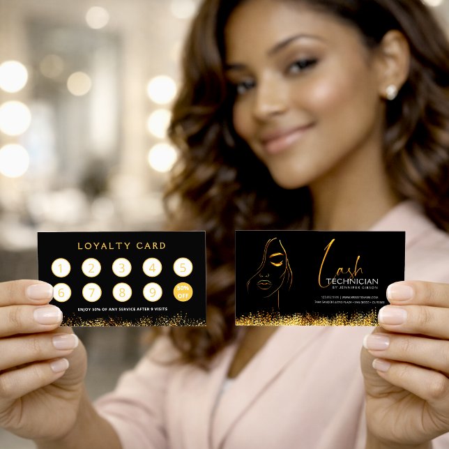 Cartão De Fidelidade Glamorous Black & Gold Lash Tech Loyalty Card (Criador carregado)