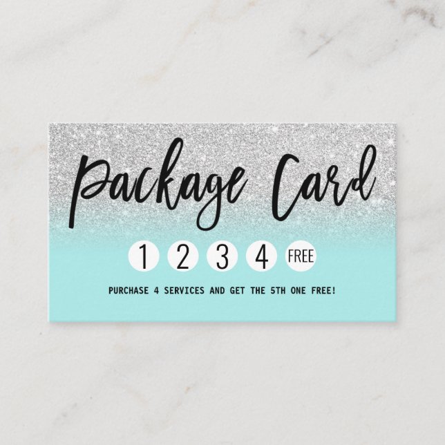 Cartão De Fidelidade Glamorous Chic Mint Silver Glitter Lealdade Modern (Frente)