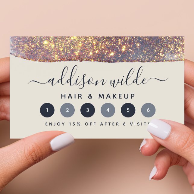 Cartão De Fidelidade Glitter Dourado Roxo Iridescente (Criador carregado)