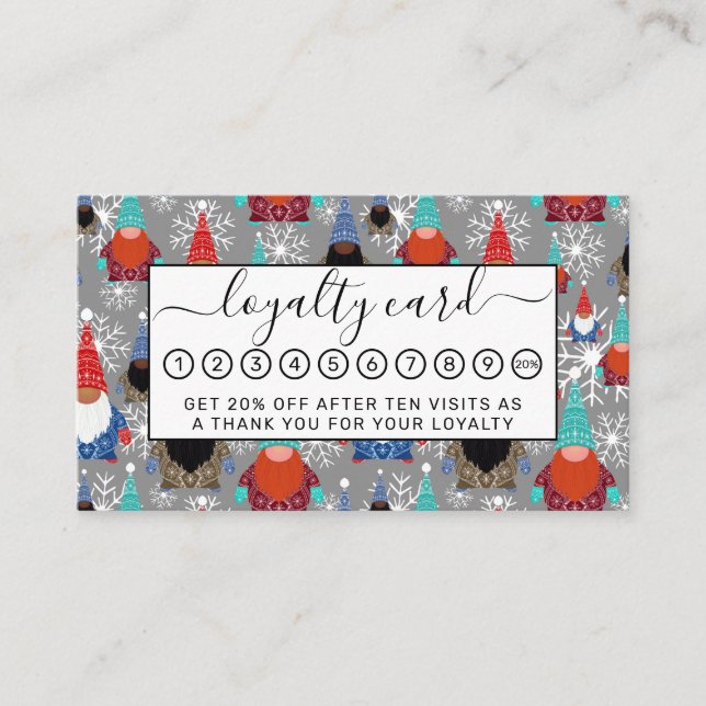 Cartão De Fidelidade Gnome Snowflake Ilustra Padrão de Natal (Frente)