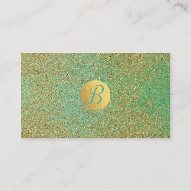 Cartão de Fidelidade Gold Glitter Teal Aqua Glam (Frente)