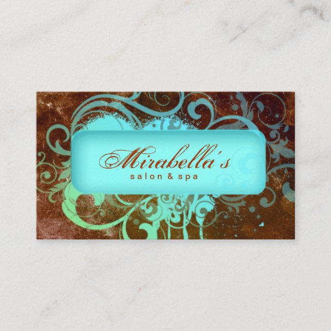 Cartão De Fidelidade Grunge Loyalties Card Flor Salão Spa Brown Azul (Frente)