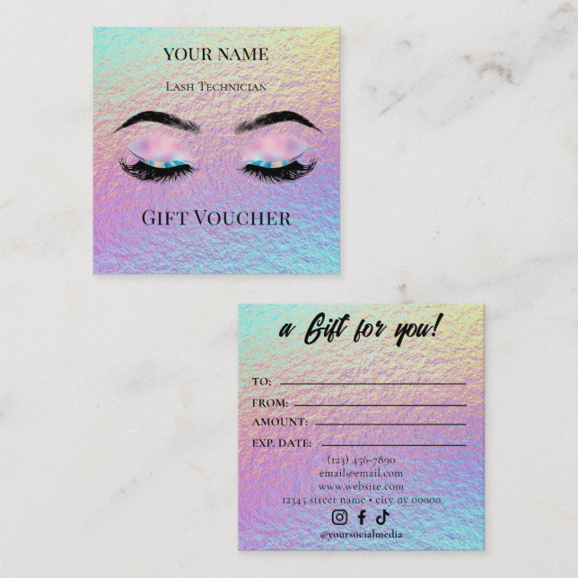 Cartão De Fidelidade Holographic Lash Technician Gift Certificate Card (Frente/Verso)