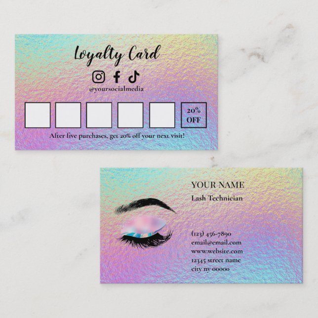 Cartão De Fidelidade Holographic Lash Technician Loyalty Card (Frente/Verso)