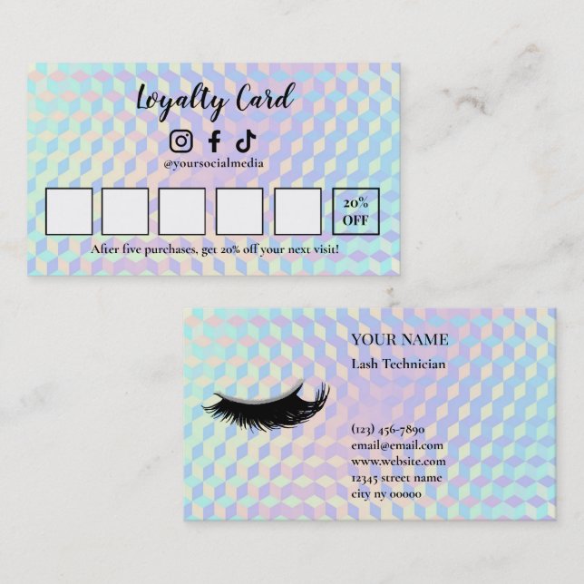 Cartão De Fidelidade Holographic Lash Technician Loyalty Card (Frente/Verso)
