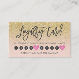 Cartão De Fidelidade Imagem de escala ombre, glitter dourado, rosa 10
