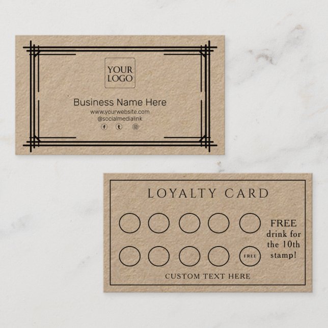 Cartão De Fidelidade Kraft Formal Business Café Café Café Salão (Frente/Verso)