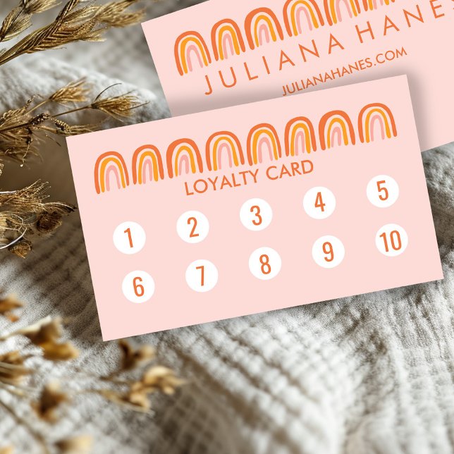 Cartão De Fidelidade Laranja Cor-de-rosa Simples 10 (Chic Simple Pink Orange Rainbows 10 Loyalty Card Business Card Modern Elegant Cute Feminine
)