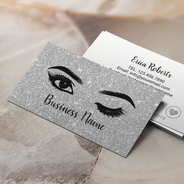 Cartão De Fidelidade Lashes Brows Makeup Artista Silver Glitter Lealdad (Criador carregado)
