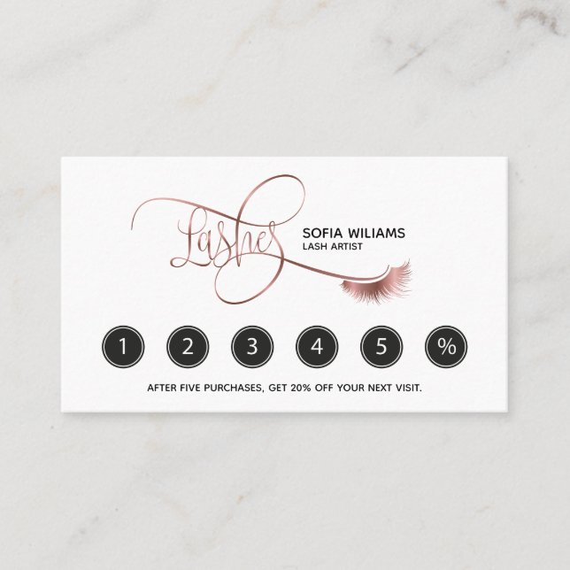 Cartão De Fidelidade Lashes longos e Brows Makeup Artista Rosa Dourado (Frente)