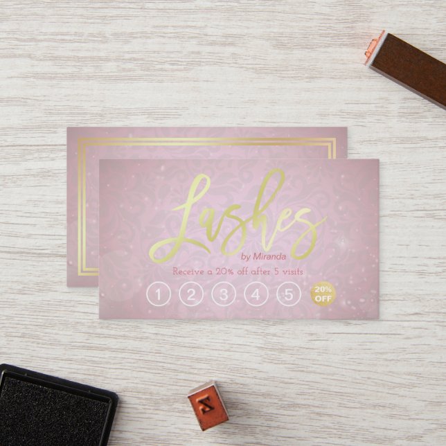 Cartão De Fidelidade Lashes Makeup Artist Dourado Script Loyalty Punch (Frente/Verso In Situ)