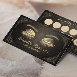 Cartão De Fidelidade Lashes Makeup Artist Vintage Damask Salon Loyalty