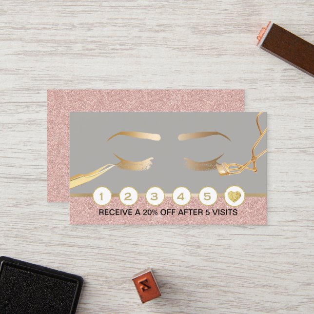 Cartão De Fidelidade Lashes Makeup Artista Rosa Dourado e Lealdade Silv (Frente/Verso In Situ)