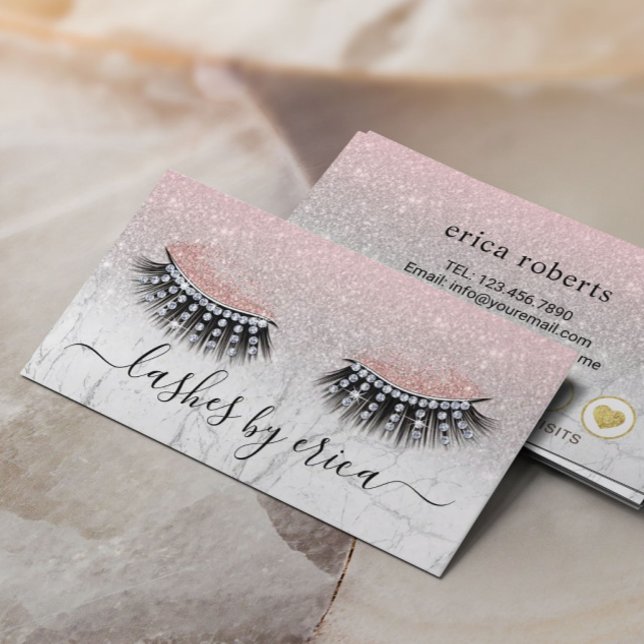 Cartão De Fidelidade Lashes Makeup Artista Rosa Marble Lealdade (Criador carregado)