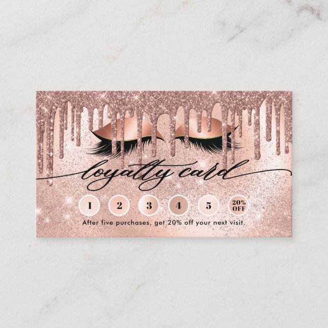 Cartão De Fidelidade Lashes Moderno Rosa Dourado  (Frente)