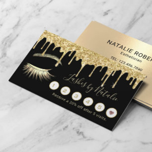 Cartão De Fidelidade Lashes Salon Makeup Artist Gold Drips Loyalty