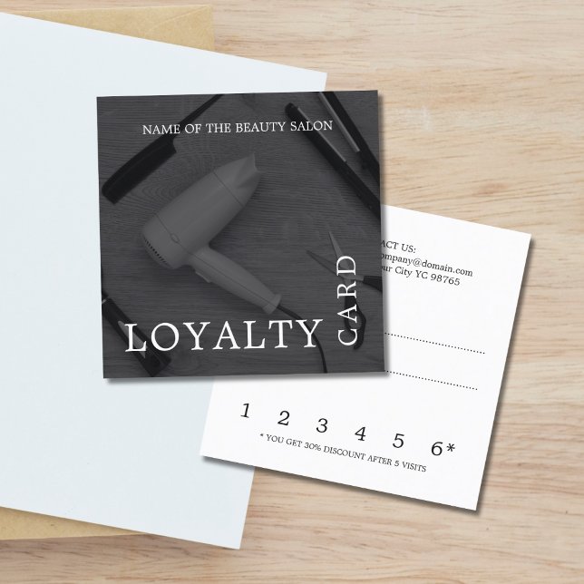 Cartão De Fidelidade Lealdade a Salão Branco Negro Moderno (Criador carregado)