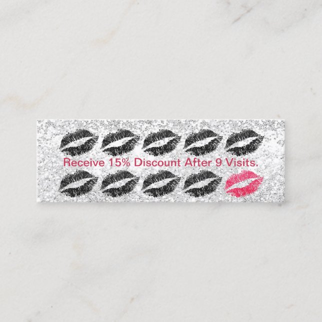 Cartão De Fidelidade Lealdade de prata dos lábios do preto do salão de (Frente)