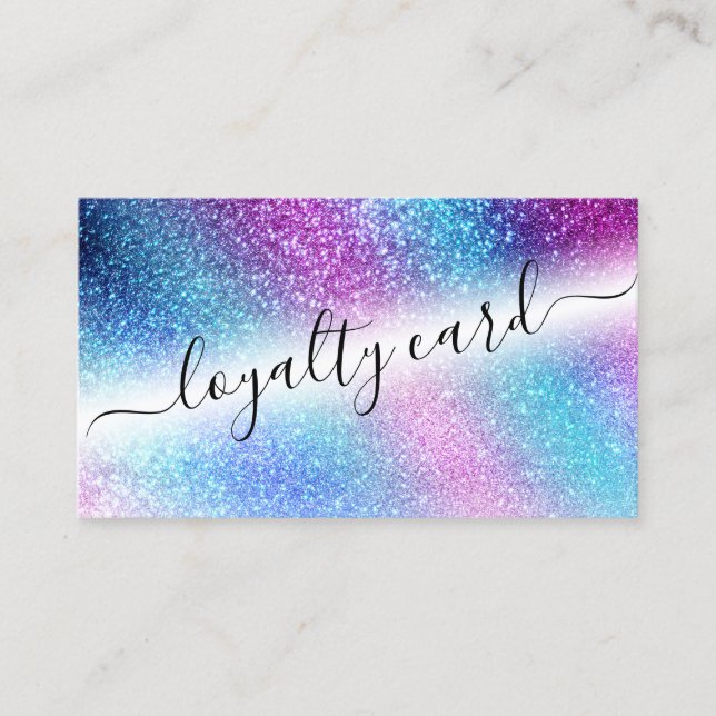 Cartão De Fidelidade Lealdade de Script Glitter Glitter da Nebulosa Azu (Frente)