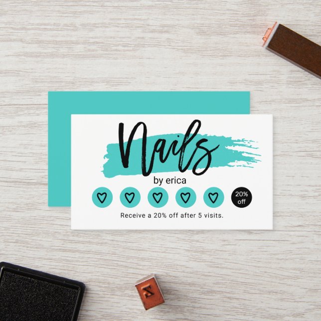 Cartão De Fidelidade Lealdade do Manicurista de Turquoise de Salão de N (Frente/Verso In Situ)