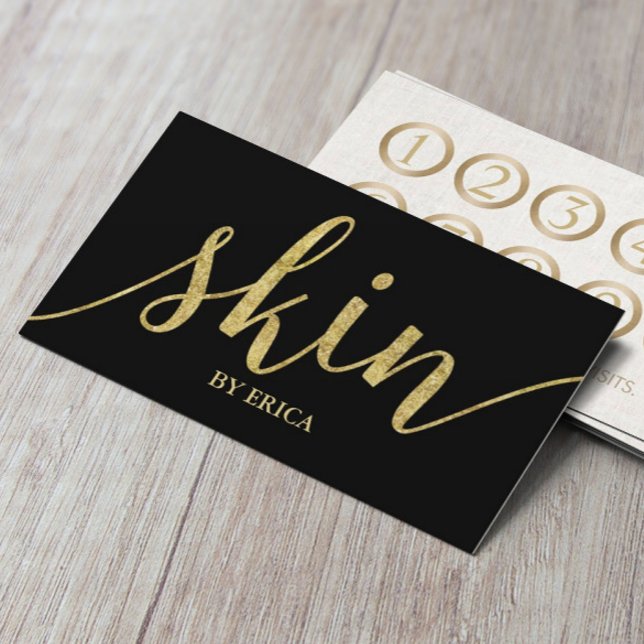 Cartão De Fidelidade Lealdade Esthetician do Script Dourado do Skin Car (Criador carregado)