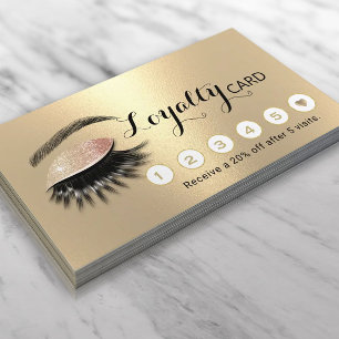 Cartão De Fidelidade Lealdade Moderna e Dourada Eyelash Salon Makeup Ar