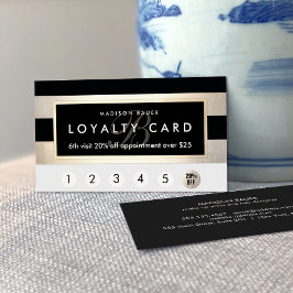 Cartão De Fidelidade Lealdade Monograma 6 Punch Dourada e Black Stripe