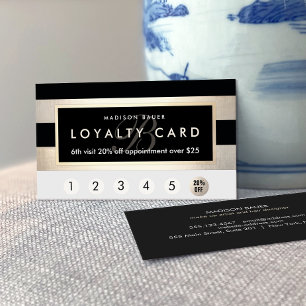 Cartão De Fidelidade Lealdade Monograma 6 Punch Dourada e Black Stripe