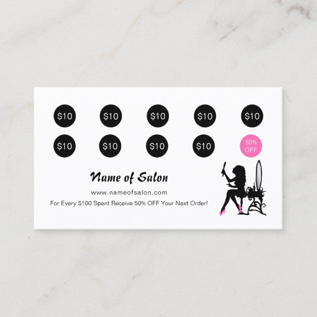 Cartão De Fidelidade Literatura de Salão de Menina Negra e Rosa (Frente)