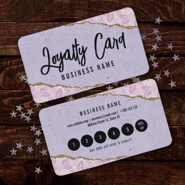 Cartão De Fidelidade Lítima De Púrpura De Pastel Com Borboletas (Criador carregado)