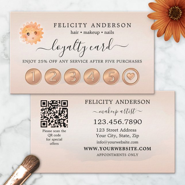 Cartão de Fidelidade Logo QR Code Peach Beauty (Criador carregado)