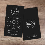 Cartão De Fidelidade Logotipo comercial | Almoço da empresa profissiona<br><div class="desc">Um simples modelo de cartão de fidelidade preto para empresas personalizado em um estilo moderno minimalista que pode ser facilmente atualizado com as informações de oferta de promocional (como desconto ou serviço gratuito oferecido), logotipo e texto da empresa. O design profissional perfeito para construir sua base de clientes leal, melhorar...</div>
