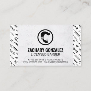 Cartão De Fidelidade Logotipo da barba   Barber Tools Padrão Marble