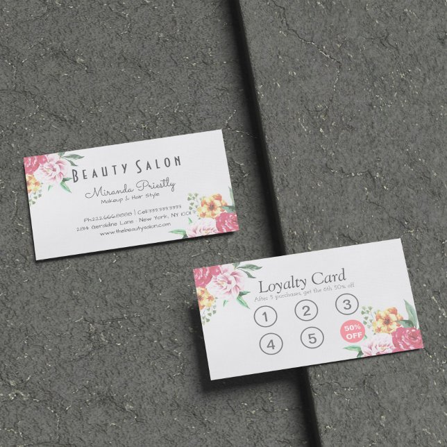 Cartão De Fidelidade Loyalty Card Elegante Floral Makeup & Hair Stylist (Criador carregado)