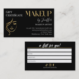 Cartão De Fidelidade Luxury Black & Gold Makeup Gift Certificate Card