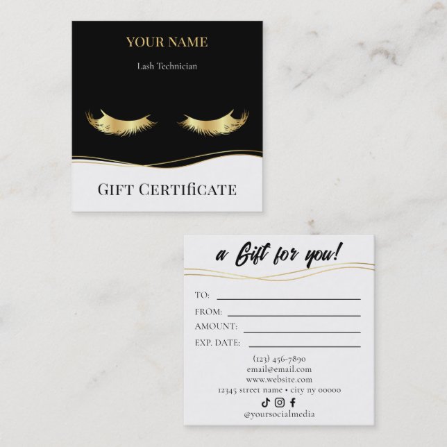 Cartão De Fidelidade Luxury Lash Technician Gift Certificate Card (Frente/Verso)