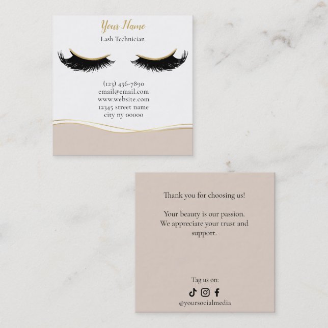 Cartão De Fidelidade Luxury Lash Technician Thank you Card (Frente/Verso)
