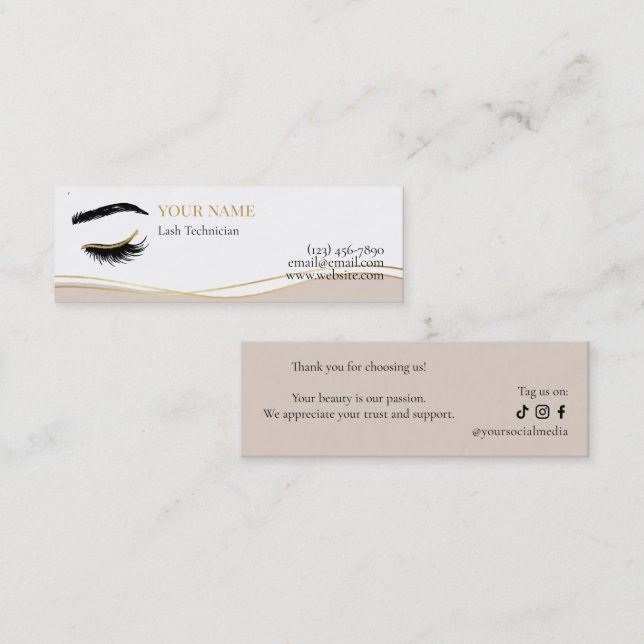Cartão De Fidelidade Luxury Lash Technician Thank you Card (Frente/Verso)