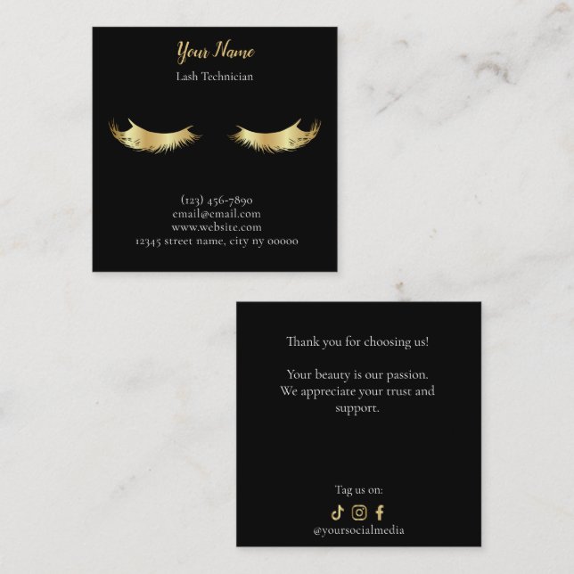 Cartão De Fidelidade Luxury Lash Technician Thank you Card (Frente/Verso)