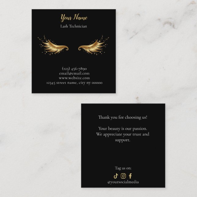 Cartão De Fidelidade Luxury Lash Technician Thank you Card (Frente/Verso)