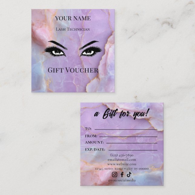 Cartão De Fidelidade Luxury Pastel Marble Lash Ar Gift Certificate Card (Frente/Verso)