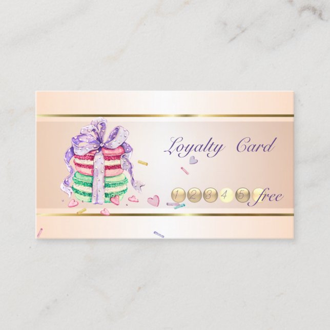 Cartão De Fidelidade Macarons Listrados, Elegantes e Modernos (Frente)