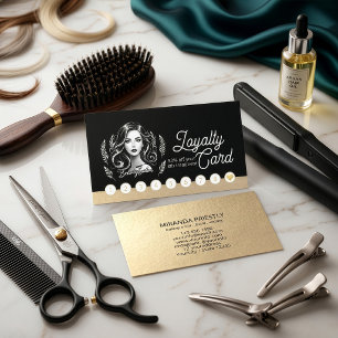 Cartão De Fidelidade Makeup Artist Hair Stylist Modern Black White Dour