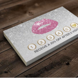 Cartão De Fidelidade Makeup Artist Pink Lábios Silver Glitter Lealdade