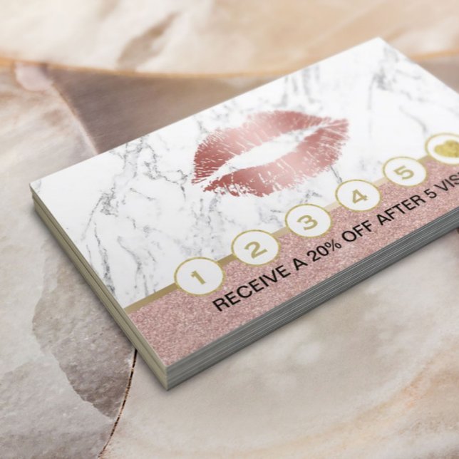 Cartão De Fidelidade Makeup Artist Rosa Dourado Lábios Marble Loyalty (Criador carregado)