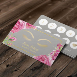 Cartão De Fidelidade Makeup Artist Vintage Floral Elegant Cinza Lealdad