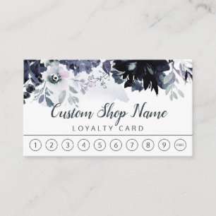 Cartão De Fidelidade Marinho Floral Azul Texto Personalizado Comercial