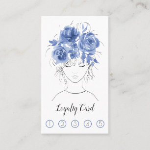 Cartão De Fidelidade Menina bonito e bonita com rosas de cor azul-aquá